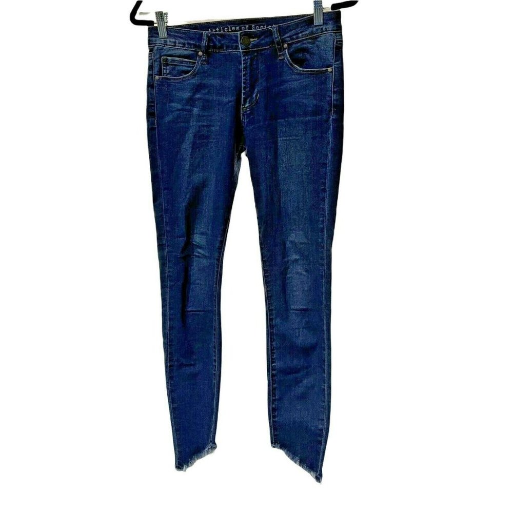 Articles of Society Providence Wash Sammy Asymmetrical Fray Hem Skinny Jeans 27 - Picture 3 of 12